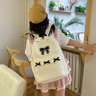 Rucsacuri drăguț cu fundătură estetică Genți ușoare de școală pentru studenți Rucsac dulce pentru fete Mochilas de colegiu din velur pentru femei