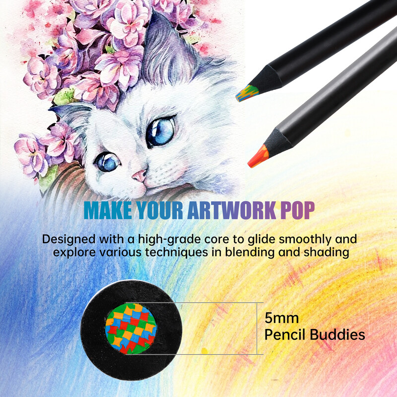 8tk Vikerkaarepliiats, puidust värvilised pliiatsid Suured vikerkaarepliiatsid lastele Mitmevärvilised pliiatsid joonistamiseks visandite tegemiseks Värvimine