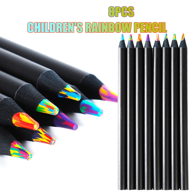 8tk Vikerkaarepliiats, puidust värvilised pliiatsid Suured vikerkaarepliiatsid lastele Mitmevärvilised pliiatsid joonistamiseks visandite tegemiseks Värvimine