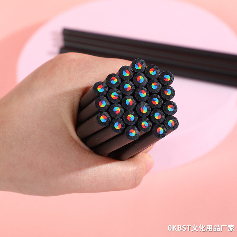 10 tk värvilised mustad puidust pliiatsid 7-ühes vikerkaarejoonistuspliiats viguri joonistamiseks värvimiseks