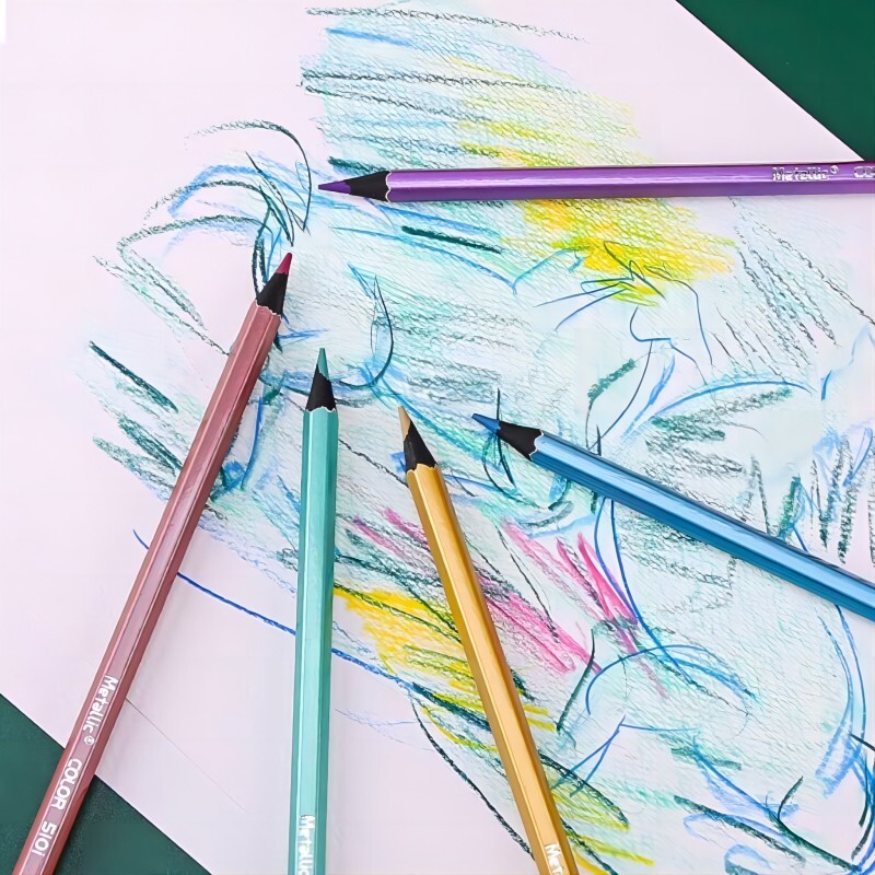 12/18 värvi metallik värviliste pliiatsite komplekt Mittetoksilised värvilised joonistuspliiatsid Metallivärvilised grafitivärvid värvipliiatsid kunstitarbed