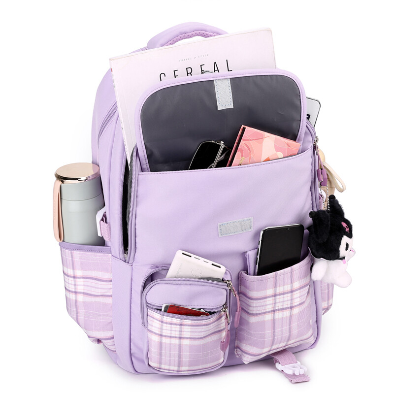 Miela moteriška kuprinė, atspari vandeniui kelių kišenių nailono mokyklinė kuprinė, skirta studentėms merginoms Kawaii nešiojamojo kompiuterio knygų krepšys purpurinė Mochilas