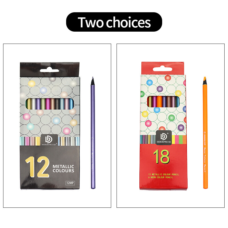 DEDEDEPRAISE Set de creioane colorate metalice Creioane colorate non-toxice pentru desen 12/18 culori Materiale pentru schiță cu creion colorat metalic