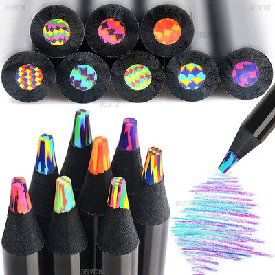 8Pcs 12Pcs Black Wood Rainbow Colored Pencil 5.0mm Lead Core For Art Graffiti Marking Drawing Sketching Office School Stationery