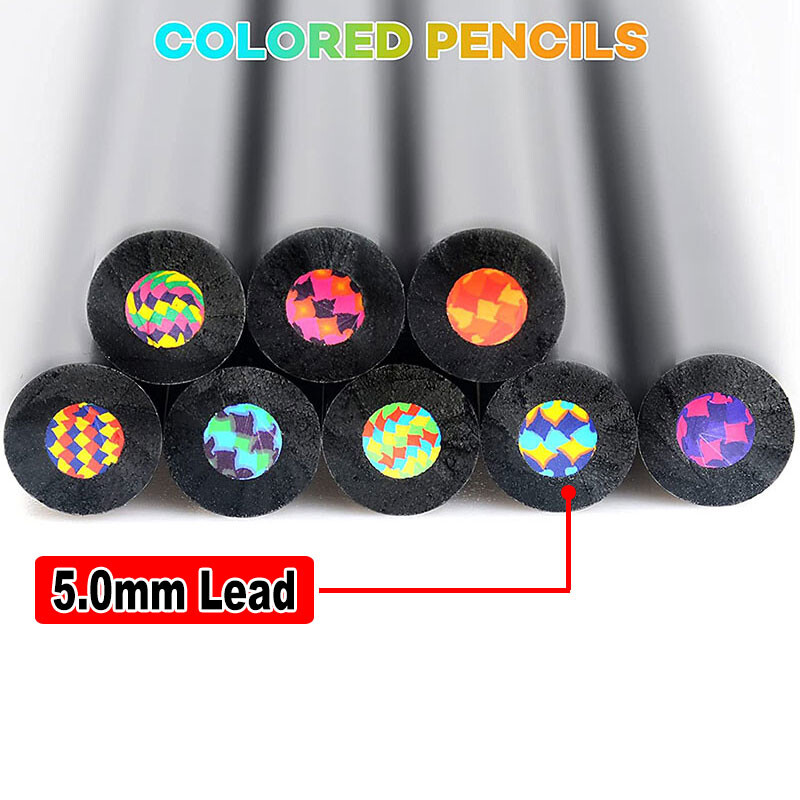 8 tk 12 tk mustast puidust vikerkaarevärviline pliiats 5,0 mm plii südamik kunsti grafiti märgistamiseks joonistus visandiks kontori kooli kirjatarbed