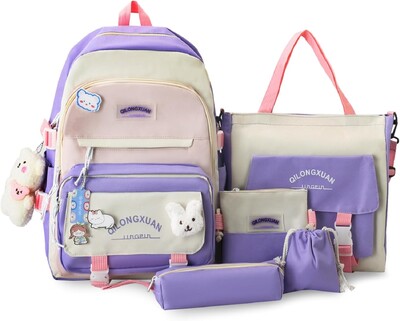 School Bag Set 5 Pieces School Bag Girls Backpack School Teenager for Girls School Bag Set with Shopping Bag Pencil Case