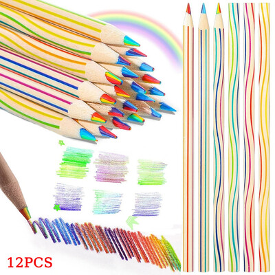 12pcs Drawing Pencil 7 Color in 1 Rainbow Gradient Crayons Colored Pencils for Coloring Sketching Colored Painting Kids Art Gift