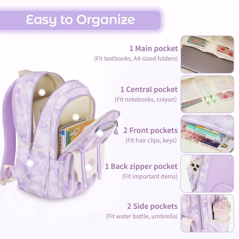 Geantă de școală 20 litri Rucsac pentru fetiță Geantă de școală Kawaii cu pandantiv Geantă de școală din nailon rezistentă la apă pentru copii