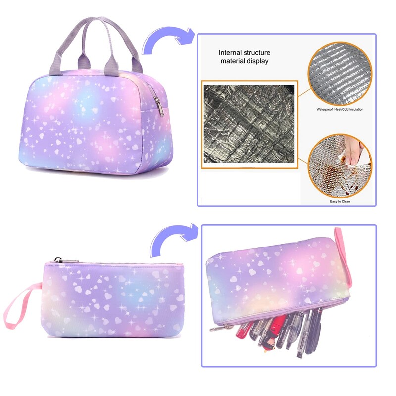 3-osaline koolikott tüdrukutele koos lõunakoti pliiatsikastiga 22-liitrine hingav koolikott, teismeliste tüdrukute seljakott 3–9 klassi jaoks