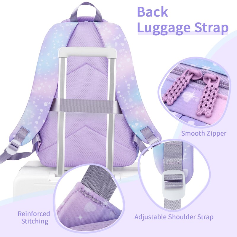 3-osaline koolikott tüdrukutele koos lõunakoti pliiatsikastiga 22-liitrine hingav koolikott, teismeliste tüdrukute seljakott 3–9 klassi jaoks