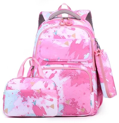 NOU rucsac de școală pentru fete, adolescenți, copii, școală elementară, rucsac ușor de 3 bucăți cu geantă de prânz și cutie de creion