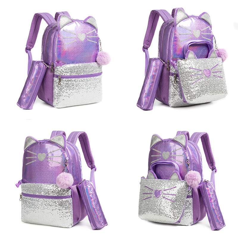 НОВИ 3бр. Детски раници за момичета 17" ученическа чанта с кутия за обяд Ученическа раница за момичета Комплект Сладка чанта за книги за детска градина