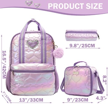 Girls Love Backpack σετ 3 τμχ για εφήβους Εφηβικά σακίδια πλάτης με κουτί γεύματος Κατάλληλα για παιδιά Δημοτικού και Γυμνασίου