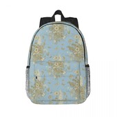 Modro-zlatý kvetinový batoh Toile De Jouy pre mužov a ženy, vodeodolná školská taška s botanickým vzorom a potlačou