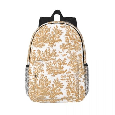 Modro-zlatý kvetinový batoh Toile De Jouy pre mužov a ženy, vodeodolná školská taška s botanickým vzorom a potlačou