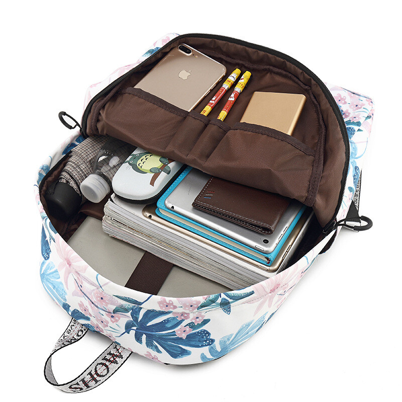 Tourya Fashion ūdensizturīgs poliestera sieviešu mugursoma ziedu apdruka ikdienas klēpjdatora mugursoma skolas soma meitene koledžas soma Mochila