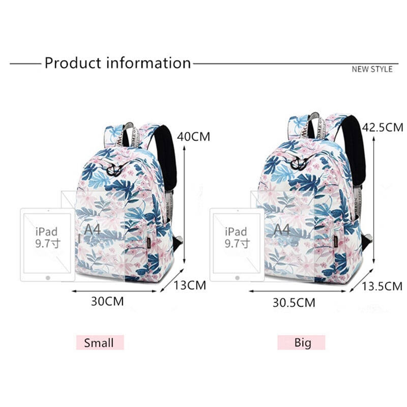 Tourya Fashion ūdensizturīgs poliestera sieviešu mugursoma ziedu apdruka ikdienas klēpjdatora mugursoma skolas soma meitene koledžas soma Mochila