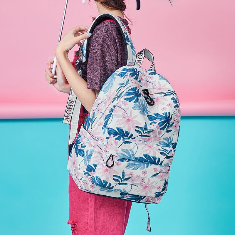 Tourya Fashion ūdensizturīgs poliestera sieviešu mugursoma ziedu apdruka ikdienas klēpjdatora mugursoma skolas soma meitene koledžas soma Mochila