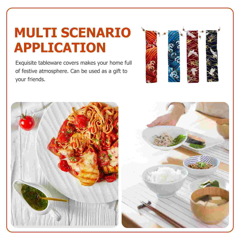 4 tk kandekott Korduvkasutatavad õled söögiriistade kott Jaapani stiilis söögiriistad pingutusnöörid söögipulgad Kaasaskantav söögiriistade kohver Köök