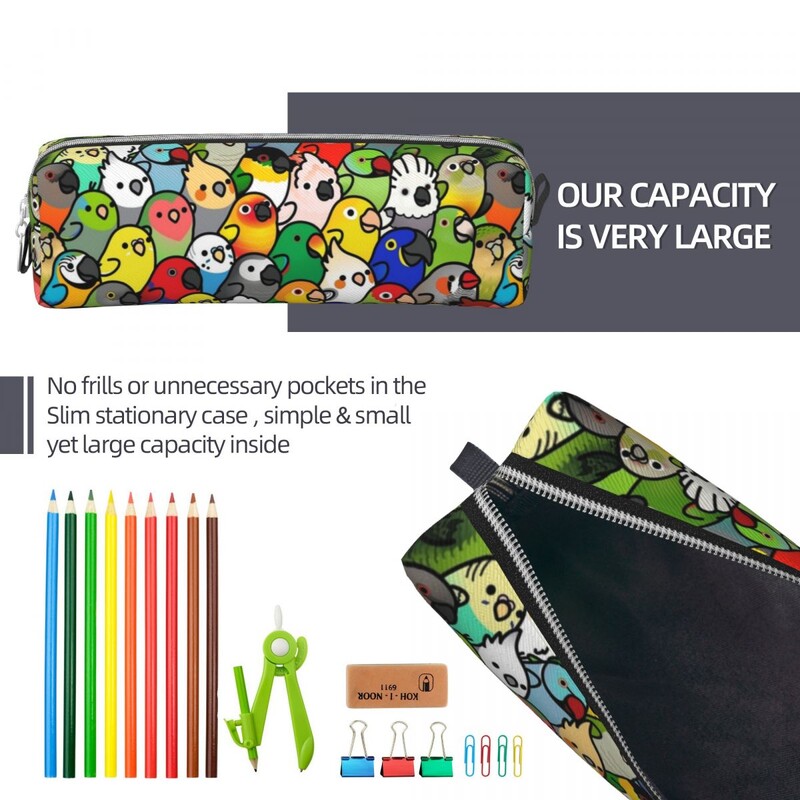 Cockatiel Ptica Pernica Papige Životinje Pernice Držač za olovke za djevojčice Dječaci Velika torba za pohranu Uredski dodaci s patentnim zatvaračem