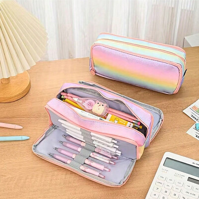 Didelės talpos mielas pieštuko dėklas, 3 skyrelių maišelis, rašiklio krepšys, pieštukų dėžutė, skirta mokyklinei paauglei mergaitei berniukui vyrams, moterims, mokykliniai reikmenys