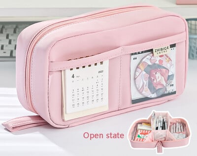 Husă drăguță pentru creion cu mai multe straturi, geantă pentru pix de capacitate mare, geantă durabilă de depozitare a articolelor de papetărie pentru studenți, școală și birou