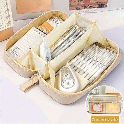 Husă drăguță pentru creion cu mai multe straturi, geantă pentru pix de capacitate mare, geantă durabilă de depozitare a articolelor de papetărie pentru studenți, școală și birou