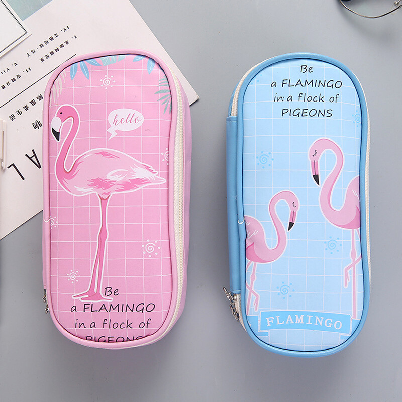 1 tk suure mahutavusega pliiatsikott Kawaii Flamingo PU suur tõmblukuga pliiatsikotid pliiatsiümbrised koolipliiatsid kott kirjatarvete karp