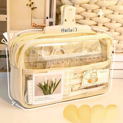 Tõmblukuga pliiatsikarp, kirjatarbed mahutavad umbes 60 pliiatsit, suure mahutavusega läbipaistev lõuendist kott, kaasaskantav multifunktsionaalne vastupidav