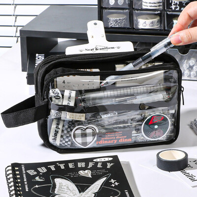 Pliiatsiümbris läbipaistev pliiatsikarp Kawaii kirjatarvete pliiatsikott Estuche Piornik Astuccio Scuola kaasaskantavad koolitarbed korea keel