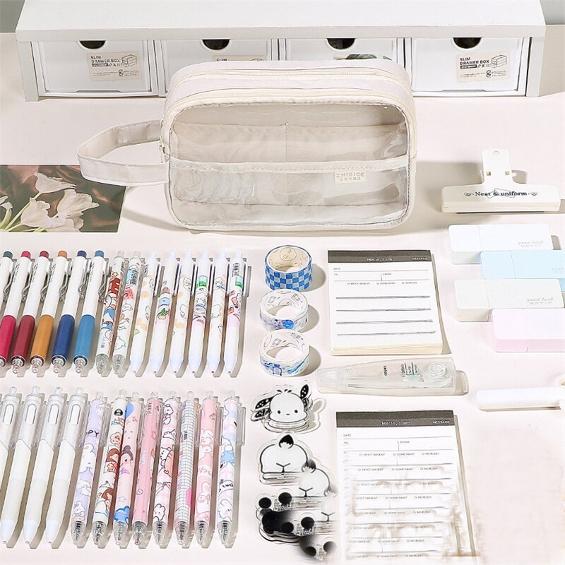 Pliiatsiümbris läbipaistev pliiatsikarp Kawaii kirjatarvete pliiatsikott Estuche Piornik Astuccio Scuola kaasaskantavad koolitarbed korea keel