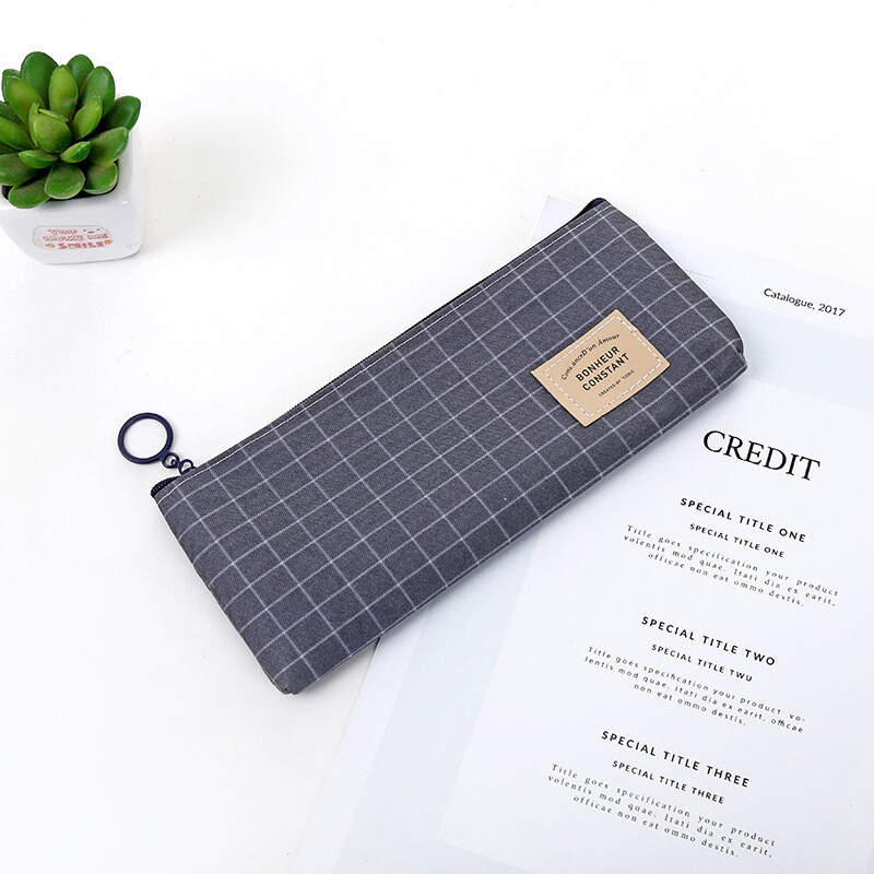 2 tk lõuendist pliiatsiümbris Lihtne triibuline ruudustik ühevärviline pliiatsikott Pliiatsikott Kontori koolitarbed