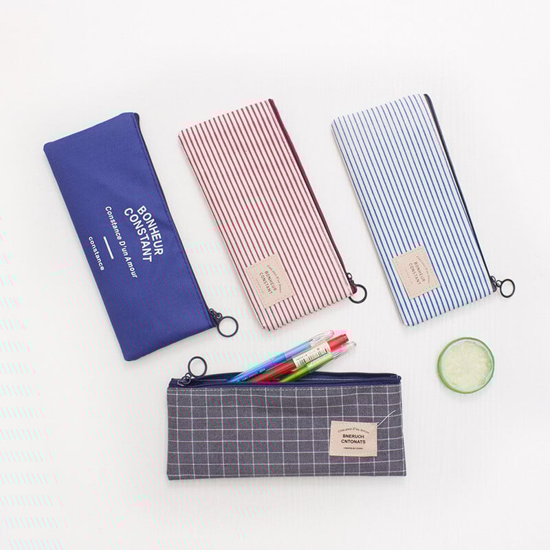 2 tk lõuendist pliiatsiümbris Lihtne triibuline ruudustik ühevärviline pliiatsikott Pliiatsikott Kontori koolitarbed