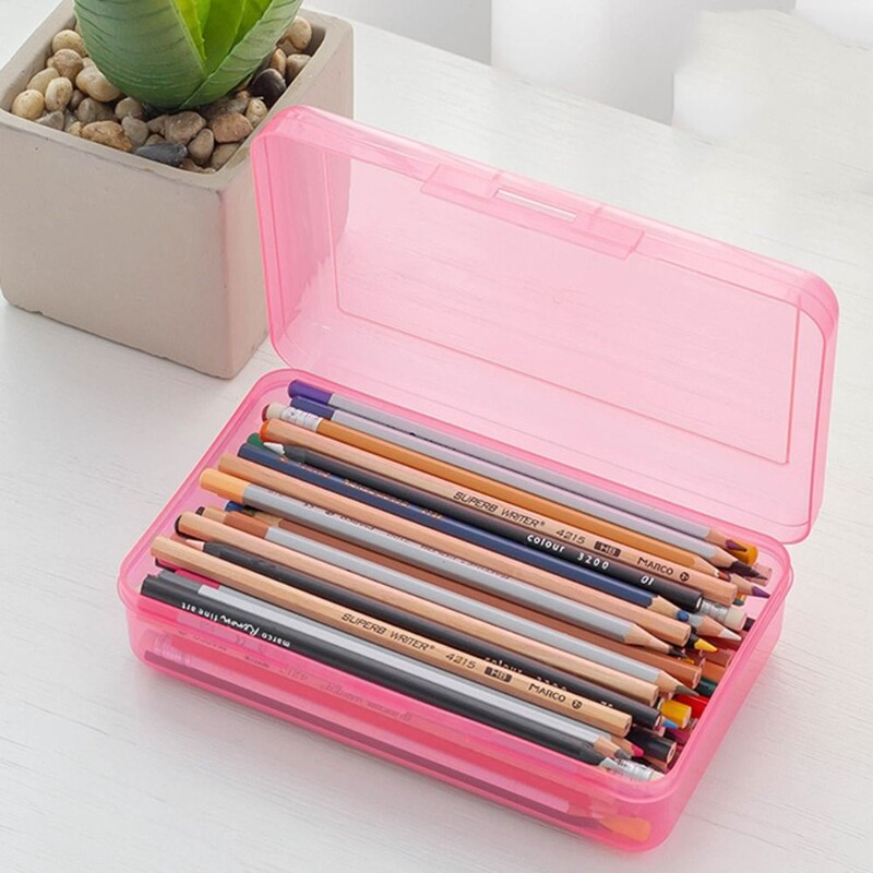 Cutie de creion din plastic transparent de mare capacitate Perspectivă ecologică Capac strâns cu clips Papetărie pentru studenți de culoare bomboană