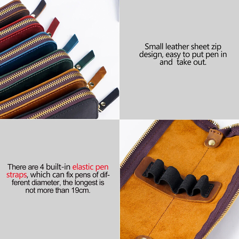 Prava kožna pernica s patentnim zatvaračem Vintage retro torbica za olovke Školska torba za pisma od kravlje kože s 4 utora za olovke na veliko