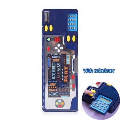 Radoša daudzfunkcionāla plastmasas kancelejas piederumu kastīte sākumskolas skolēniem Divpusējs magnētisko zīmuļu kalkulatora asināmais