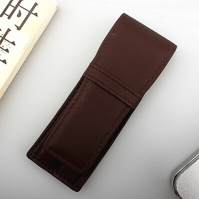 Качествен калъф за писалка от PU кожа, калъф за молив / чанта за 2 химикалки - черен държач за химикал / калъф за офис бизнес подарък