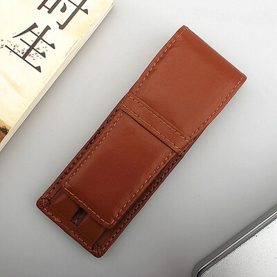 Качествен калъф за писалка от PU кожа, калъф за молив / чанта за 2 химикалки - черен държач за химикал / калъф за офис бизнес подарък