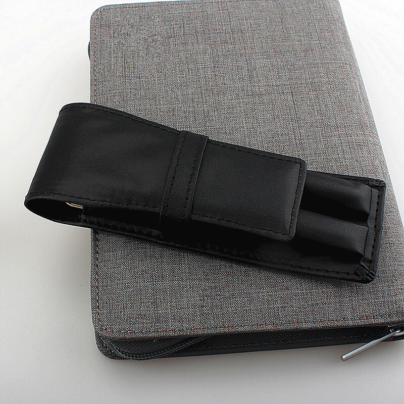 Качествен калъф за писалка от PU кожа, калъф за молив / чанта за 2 химикалки - черен държач за химикал / калъф за офис бизнес подарък