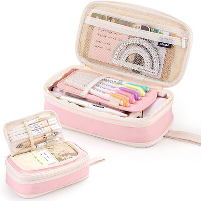 Suure mahutavusega pliiatsiümbris Kaasaskantav laiendatav kahekihiline veekindel lõuend kosmeetikakott Kirjatarbed koolitarbed