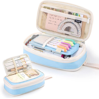 Suure mahutavusega pliiatsiümbris Kaasaskantav laiendatav kahekihiline veekindel lõuend kosmeetikakott Kirjatarbed koolitarbed