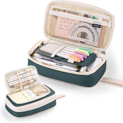 Suure mahutavusega pliiatsiümbris Kaasaskantav laiendatav kahekihiline veekindel lõuend kosmeetikakott Kirjatarbed koolitarbed