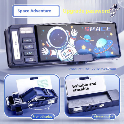 Multifunktsionaalne meeste kirjatarvete kast Naiste paroolilukuga pliiatsiümbris kahekihilise mahutavusega plastikust pliiatsikarp