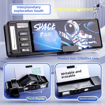 Multifunktsionaalne meeste kirjatarvete kast Naiste paroolilukuga pliiatsiümbris kahekihilise mahutavusega plastikust pliiatsikarp