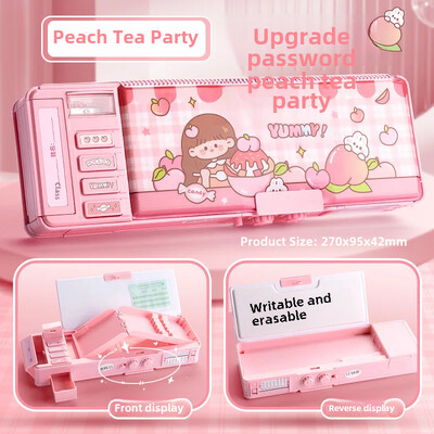 Multifunktsionaalne meeste kirjatarvete kast Naiste paroolilukuga pliiatsiümbris kahekihilise mahutavusega plastikust pliiatsikarp