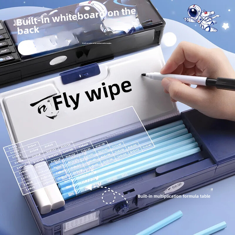 Multifunktsionaalne meeste kirjatarvete kast Naiste paroolilukuga pliiatsiümbris kahekihilise mahutavusega plastikust pliiatsikarp