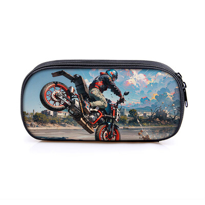 Lahe võidusõiduauto mootorrattaprint kosmeetikakohver pliiatsikott Punk mootorratta hoiukoht statsionaarne kott pliiatsikarp Koolitarbed kingitus