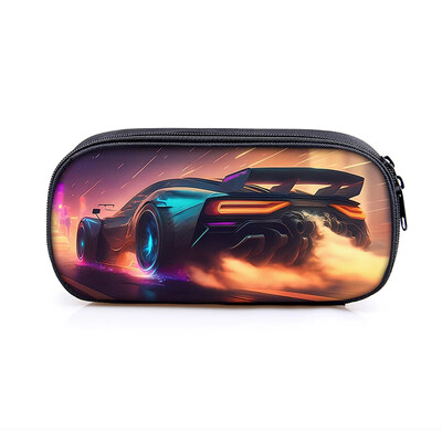 Lahe võidusõiduauto mootorrattaprint kosmeetikakohver pliiatsikott Punk mootorratta hoiukoht statsionaarne kott pliiatsikarp Koolitarbed kingitus