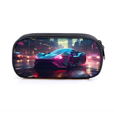 Lahe võidusõiduauto mootorrattaprint kosmeetikakohver pliiatsikott Punk mootorratta hoiukoht statsionaarne kott pliiatsikarp Koolitarbed kingitus