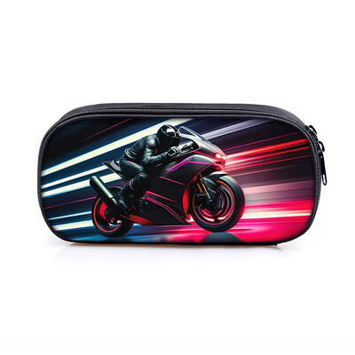 Lahe võidusõiduauto mootorrattaprint kosmeetikakohver pliiatsikott Punk mootorratta hoiukoht statsionaarne kott pliiatsikarp Koolitarbed kingitus